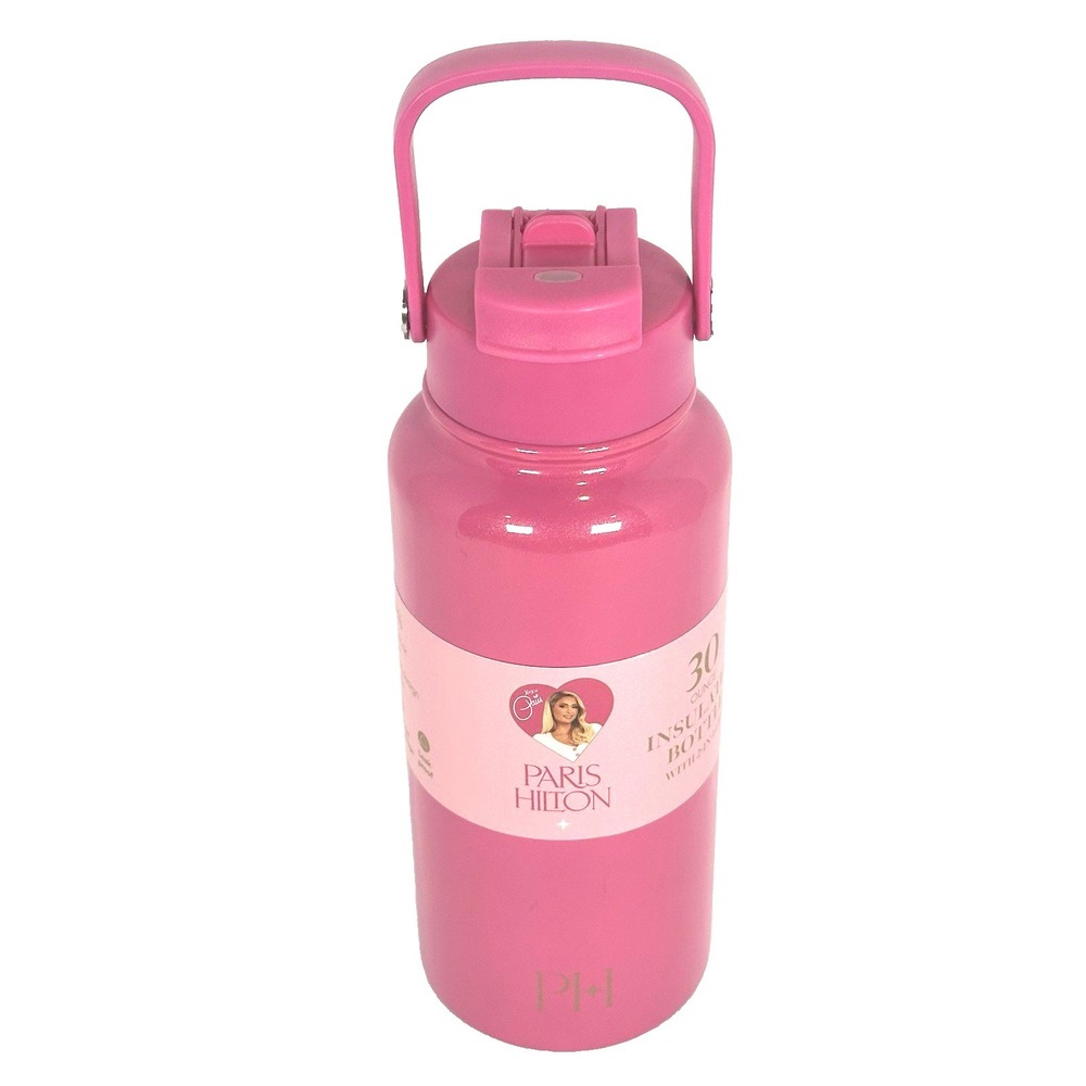 Paris Hilton 30oz Pink‎ Shimmer Insulated Water Bottle Tumbler 2 In 1 Lid - Picture 3 of 10
